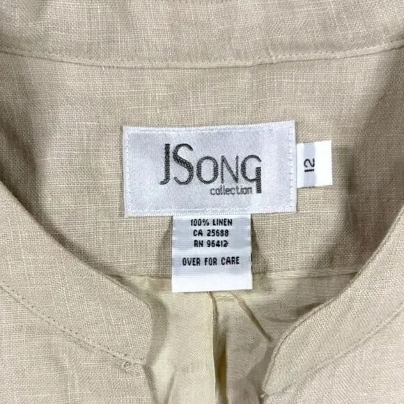 J Song Tan Linen Sleeveless Maxi Dress with Black Embroidery and Pockets, 12 - Picture 4 of 7